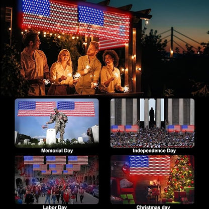 HYH American Flag LED Lights, 420 LEDs Net Light Up Flag Outdoor Waterproof | USA Super Bright Flags Light for 4th of July, Memorial Day, Independence Day, Garden Yard Holiday Party Christmas Decoration