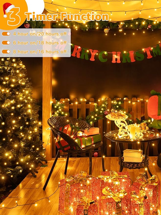 BrightChristmas 500 LED 164 FT Christmas Lights, Waterproof Outdoor String Lights with Remote and Timer, Christmas Tree Lights with 8 Modes Dimmable, Fairy Lights for Holiday Decor (Warm White)