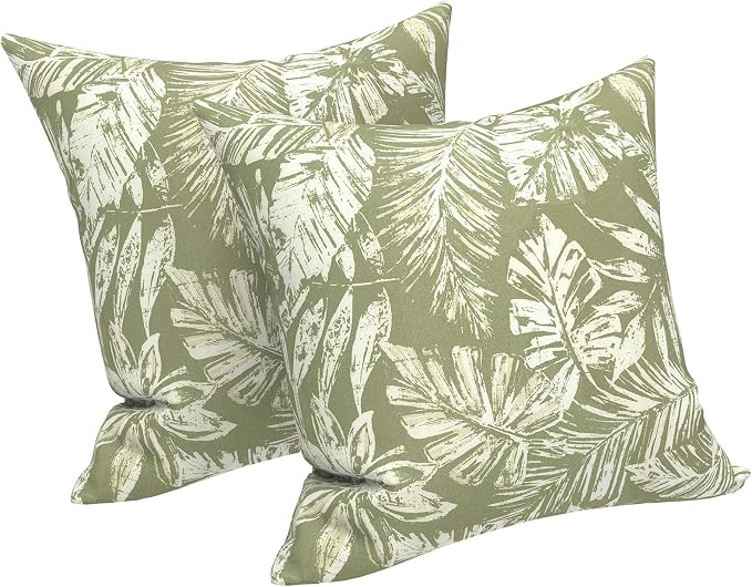 LVTXIII 2 Pack Outdoor Throw Pillow Covers for Patio Furniture, 16x16 Inch Square Pillow Case, Water-Repellent Cushion Covers for Garden, Porch, Sofa, Tropical Leaf Green