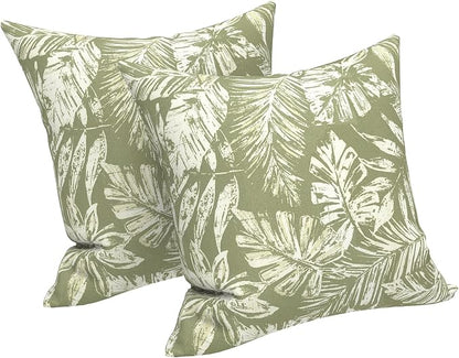 LVTXIII 2 Pack Outdoor Throw Pillow Covers for Patio Furniture, 16x16 Inch Square Pillow Case, Water-Repellent Cushion Covers for Garden, Porch, Sofa, Tropical Leaf Green