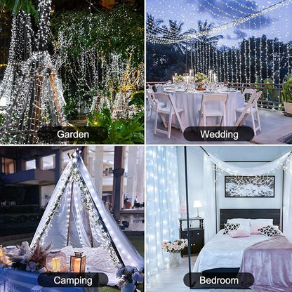2 Pack Battery Operated String Lights Outdoor Indoor, 8 Modes with Remote Timer Waterproof 66ft 200 LED Twinkle Fairy Lights Battery Powered for Wedding Bedroom Tree Party Christmas Decor, White