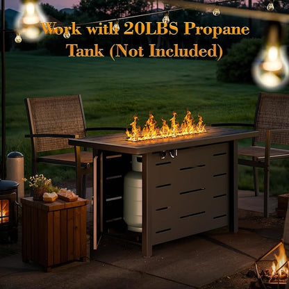 43 Inch Propane Fire Pit Table for Patio & Backyard, 50,000 BTU Steel Gas Fire Pit with Lid & Lava Rocks, Outdoor Table Heater for Deck, Garden, Smokeless Flame