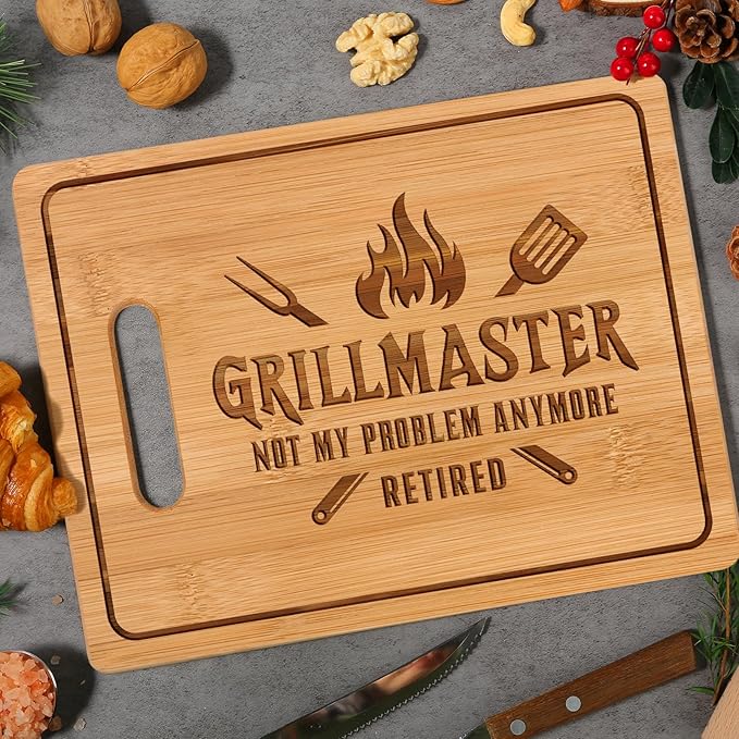 Retirement Gifts for Men, 11x8.5inch Engraved Bamboo Cutting Board, It's Not My Problem Anymore Board, Goodbye Farewell Gifts for Men Dad Grandpa Friends Coworkers