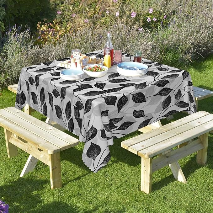 Black and White Leaves Tablecloth 60x60 Inch Square Floral Plants Farmhouse Table Cloth Kitchen Table Decorations for Home Dinner Party Waterproof Polyester Washable Tables Cover Oilproof