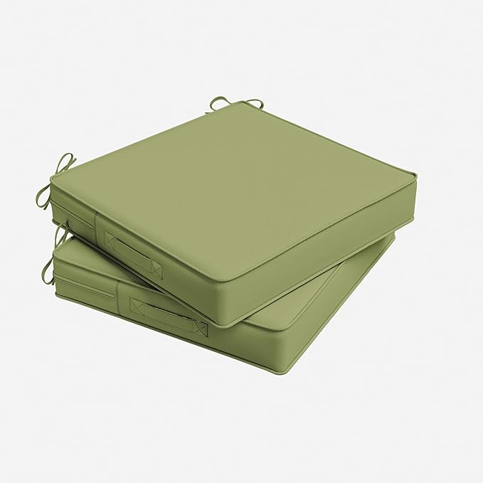 Outdoor Chair Cushion 17 x 16 x 3 Inches Patio Furniture Outdoor Waterproof Seat Cushion, Patio Chair Cushion with Handles and Ties, Square Dining Chair Cushion Set of 2, Light Green