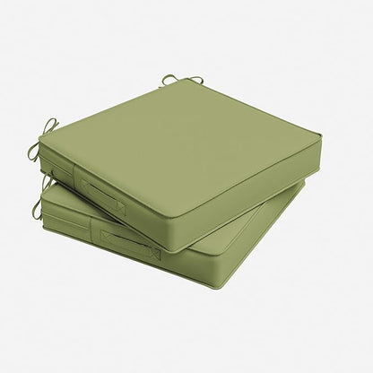 Outdoor Chair Cushion 17 x 16 x 3 Inches Patio Furniture Outdoor Waterproof Seat Cushion, Patio Chair Cushion with Handles and Ties, Square Dining Chair Cushion Set of 2, Light Green