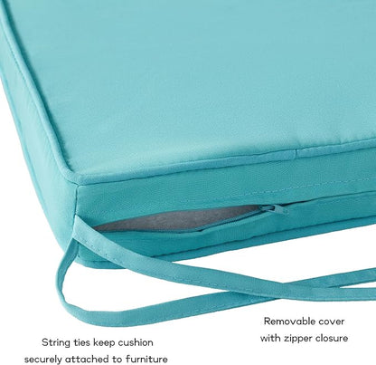 Outdoor 18 inch Square Patio Dining Chair Pads – Comfortable Fiber-Filled Seat Cushions with Ties, Reversible Polyester Fabric - Teal, Set of 4