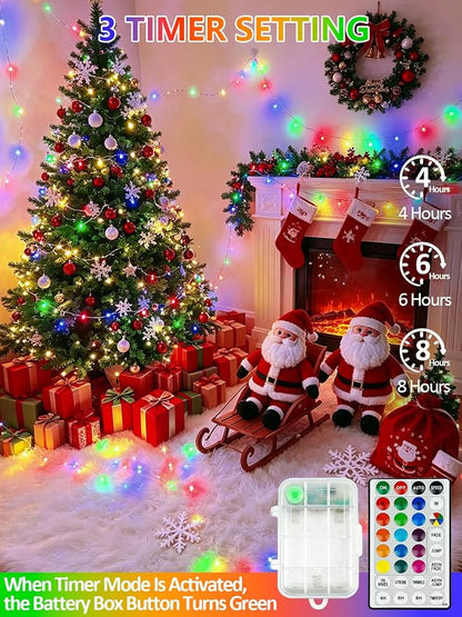 2 Pack 60 LED RGB Color Changing Fairy Lights Battery Operated with Remote | 20FT Christmas Twinkle String Lights with Timer 8 Modes 18 Colors, USB & Battery Powered, Waterproof Outdoor Halloween Decor