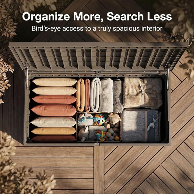 FEFLO 260 Gallon Waterproof Resin Outdoor Storage Box, Lockable & UV Resistant Patio Deck Boxes, Outside Storage for Patio Cushions, Pool Toys, Garden Tools & Package Delivery, Brown