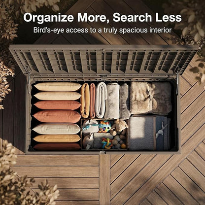 FEFLO 260 Gallon Waterproof Resin Outdoor Storage Box, Lockable & UV Resistant Patio Deck Boxes, Outside Storage for Patio Cushions, Pool Toys, Garden Tools & Package Delivery, Brown