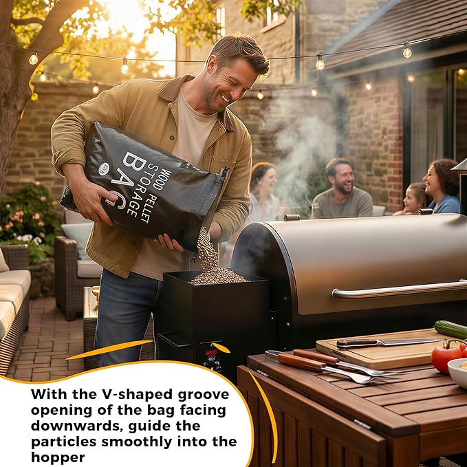 2 Pack 22LB Wood Pellet Storage Containers - Waterproof Pellet Storage Bag with Handles, Charcoal Storage Bin for Grill, Smoker Accessories Organizer for BBQ Pellets Charcoal & Wood Chips