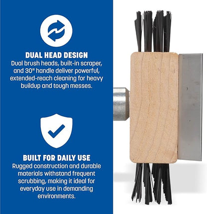 SPARTA 4002600 Stainless Steel Grill Brush, Grill Scraper With Long Handle For Commercial Cleaning, Kitchens, Restaurants, Bathrooms, 30 Inches, Brown, (Pack of 6)