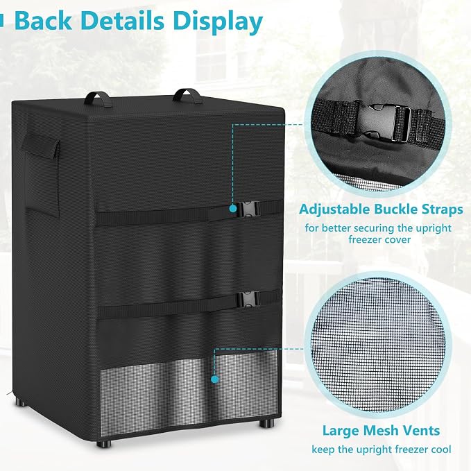 Refrigerator Cover Waterproof Dustproof Fridge Cover Outdoor Refrigerator Covers with Double Zipper and Large Mesh Vent Suitable for Upright Freezers/Beverage Refrigerators 23"D x 22"W x 34"H