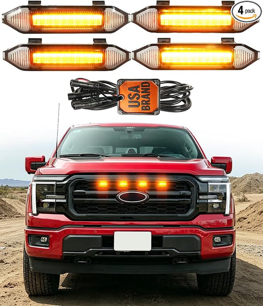 LED Grill Lights for Ford F150 2024-2026 Accessories Lariat Only, Amber | Direct-Snap F150 Front Grille Marker Lights, OEM-Style Fit, IP68 Waterproof, Raptor-Style Front-End Upgrade, Off-Road Ready