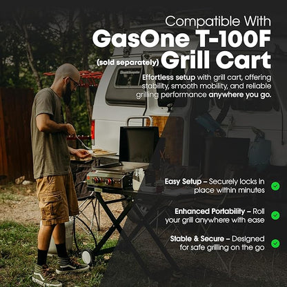 GasOne Flat Top Gas Grill with Lid – Auto Ignition Propane – Premium Stainless Steel Body Tabletop with Pre Season Griddle – Oil Drip Tray – for RV, Camping