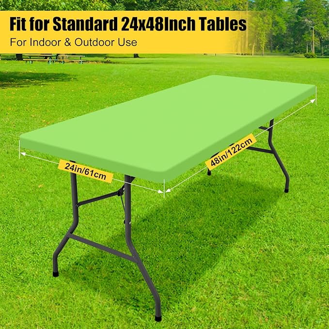 Smiry Rectangle Tablecloth, Elastic Fitted Flannel Backed Vinyl Tablecloths for 4ft Folding Tables, Waterproof Wipeable Table Covers for Indoor, Outdoor, Picnic and Camping (Lime Green, 24"x48")