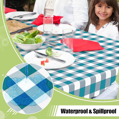 Smiry Picnic Table Cloth, Vinyl Tablecloths with Flannel Backing, 60"x120" | Waterproof Rectangle Table Cloth, Wipeable Buffalo Plaid Table Cover for Indoor and Outdoor (Turquoise & White)