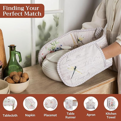 Maison d' Hermine Double Oven Mitts 100% Cotton 7"x35" Double Oven Mitt Heat Resistant BBQ Cooking Gloves with Loop Baking Grilling Kitchen Hotel Home Farmhouse Spring Summer (Champ De Mars)