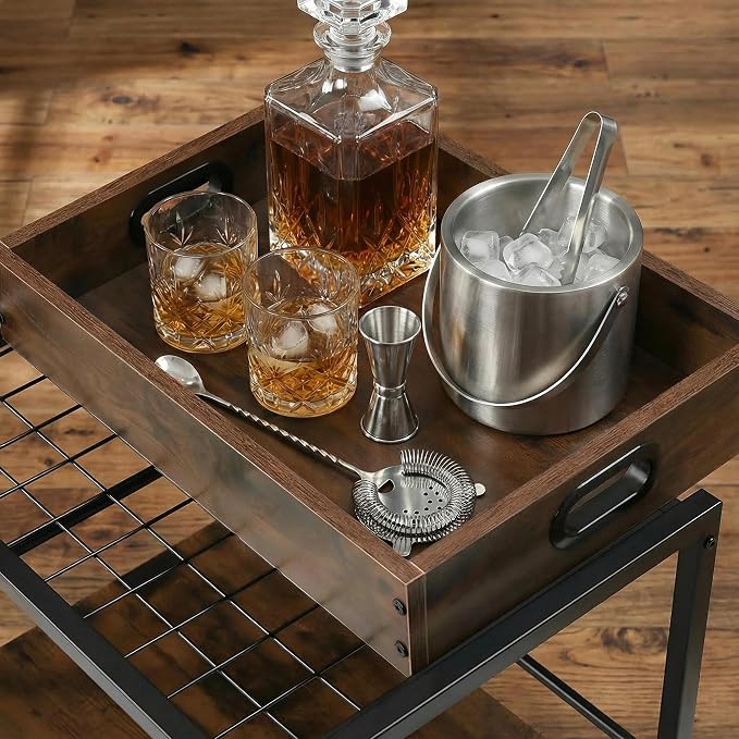 3-Tier Rolling Bar Cart with Removable Tray for Home Kitchen | Rolling Wheels with Handle, 3-Tier Storage, Removable Serving Tray, Sturdy Frame, Multi-Purpose for Kitchen & Bar Use