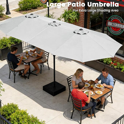 Ayge 15FT Patio Umbrella with Base,Large Outdoor Double-Sided Rectangle Umbrella with Crank Handle, Market Umbrella for Poolside Garden Deck Backyard Beach Pools,Light Gray