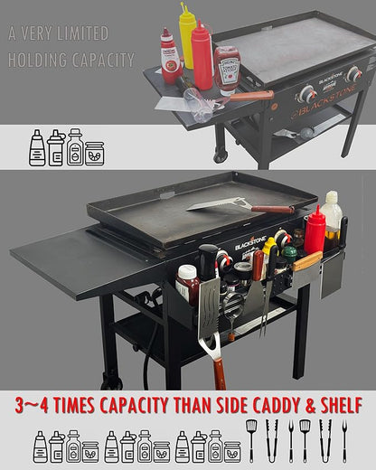 Front Griddle Caddy for Blackstone 28/28XL Inch With Two Magnetic Tool Holders, Large Capacity for Blackstone Griddle Accessories 28 Inches Bottle Storage, Easy Front Access, Black Stone Caddy