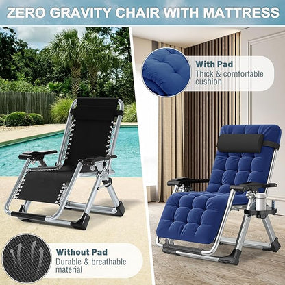 ABORON 2 Pack Zero Gravity Chair, Outdoor Lounge Chairs Sun Loungers with Removable Cushion,Headrest,Cup Holder,Reclining Patio Lounger Chair for Indoor and Outdoor