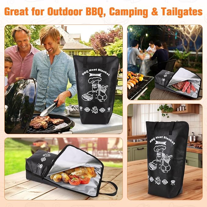 BBQ Blanket for Resting Meat – 5-Layer Insulated Brisket Blanket & Meat Resting Bag, Keeps Brisket, Turkey, Pork Shoulder & Ribs Juicy, Smoker Grill Accessories & BBQ Gifts for Men, Dads -- Black