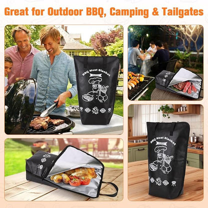 BBQ Blanket for Resting Meat – 5-Layer Insulated Brisket Blanket & Meat Resting Bag, Keeps Brisket, Turkey, Pork Shoulder & Ribs Juicy, Smoker Grill Accessories & BBQ Gifts for Men, Dads -- Black