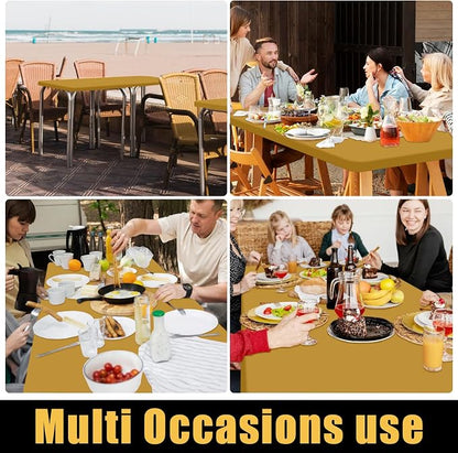 Smiry Rectangle Picnic Table Cloth, Waterproof Elastic Fitted Tablecloths for 8 Foot Tables, Washable Polyester Table Cover for Camping, Indoor and Outdoor (Camel, 30"x96")