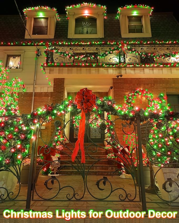 Red Green Christmas Lights Outdoor Total 710FT 1800 LED,Extra Long String Waterproof, Timer & Memory, 8 Modes Dimmable Plug in Fairy for Outside Tree Holiday Party Wedding Decor