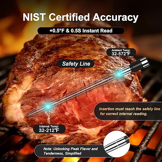 HOPEPOP Bluetooth Wireless Meat Thermometer Digital - NIST Certified Accuracy, Food Thermometer for Cooking with Standalone Base & App Control, 2 Meat Probes for Grill BBQ Smoker Oven (Orange)