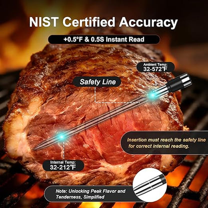 HOPEPOP Bluetooth Wireless Meat Thermometer Digital - NIST Certified Accuracy, Food Thermometer for Cooking with Standalone Base & App Control, 2 Meat Probes for Grill BBQ Smoker Oven (Orange)