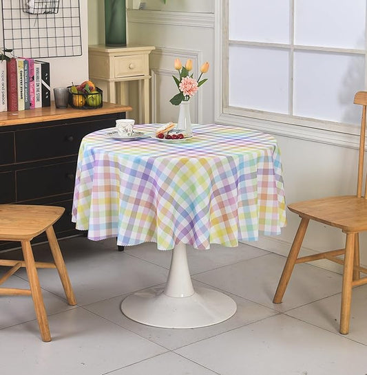 Waterproof Plaid Tablecloth Fabric - Round 58 Inch Classic Gingham Checker Table Cloth for Indoor/Outdoor Use - Buffalo Table Cover for Picnics, BBQs, and Parties
