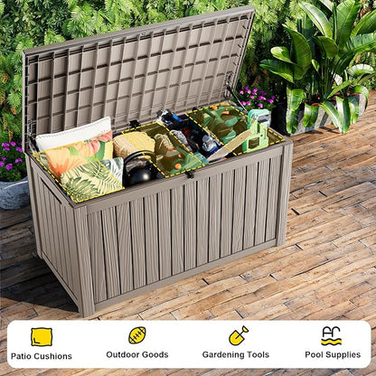 ROJIK 200 Gallon Deck Boxes Outdoor Waterproof, Weatherproof Outdoor Storage Boxes with Lockable Lid, Resin Large Storage Box for Patio Furniture Cushions, Garden Tools and Pool Floats (Grey)