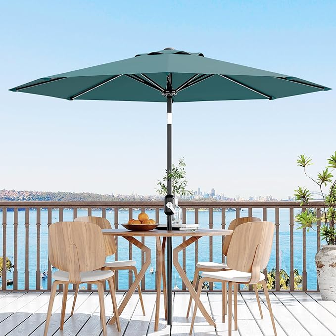 GarveeLife 9FT Patio Umbrella Outdoor, Table Umbrella with Push Button Tilt and Crank, 8 Sturdy Ribs UV Protection Waterproof for Garden, Pool, Market, Deck