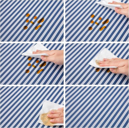 LIBERECOO Vinyl Tablecloth with Flannel Backing, Blue Stripe 60 x 84 Inch Rectangluar Tablecloths Stain-Resistant Waterproof Plastic Table Cover for Indoor/Outdoor