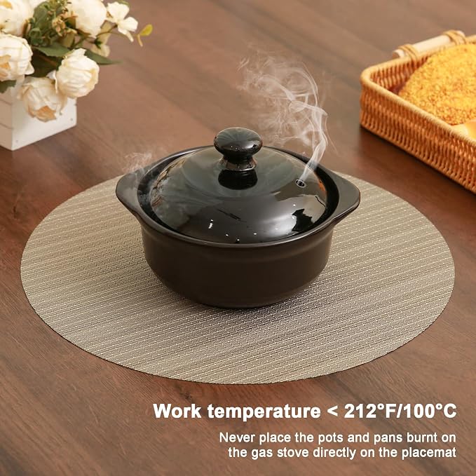 15 Inch Round Placemats Set of 8, Washable Vinyl Woven Place Mats | Heat Resistant Non-Slip Braided Table Mats for Dining Table Kitchen Indoor & Outdoor Use (Golden Silver, Set of 8)