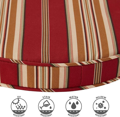 Set of 2 Outdoor 18 inch Round Patio Dining Chair Pads – Comfortable Fiber-Filled Seat Cushions with Ties, Reversible Polyester Fabric - Roma Stripe