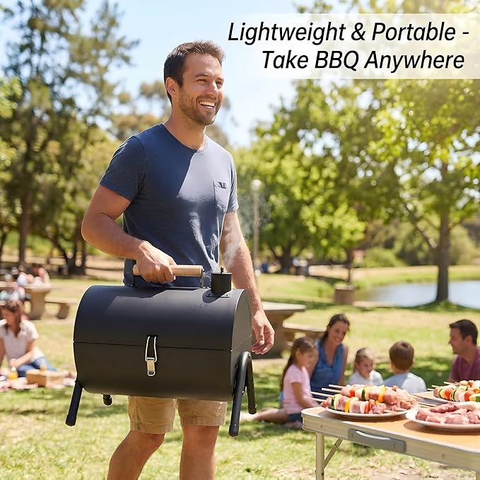 Portable Charcoal Grill, 22" x 17"Small Tabletop BBQ Grill,Dual-Zone Grilling,Heavy Duty Steel, Easy Assembly, Compact & Portable for Outdoor Camping,Picnic,Tailgate,Backyard Party