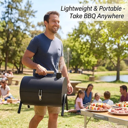 Portable Charcoal Grill, 22" x 17"Small Tabletop BBQ Grill,Dual-Zone Grilling,Heavy Duty Steel, Easy Assembly, Compact & Portable for Outdoor Camping,Picnic,Tailgate,Backyard Party