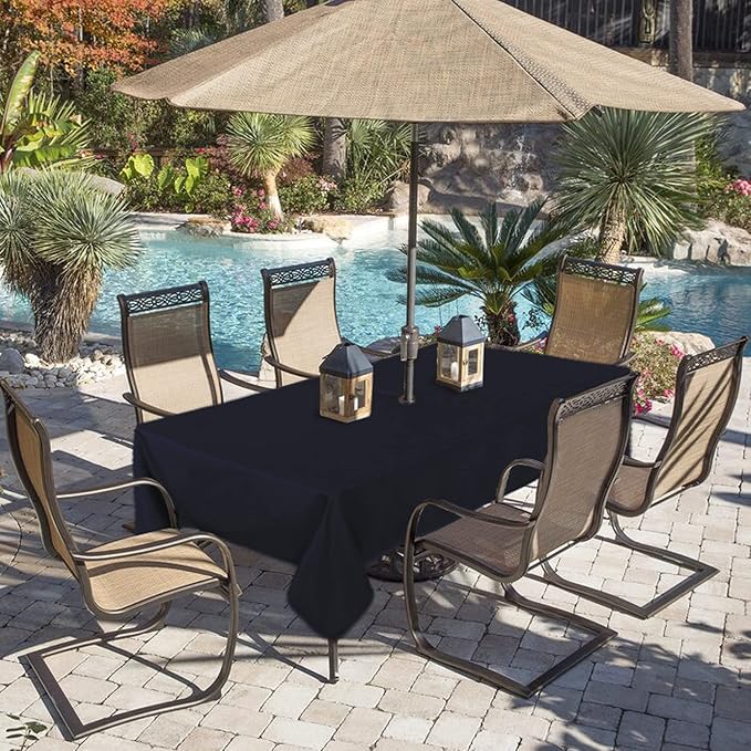 Fitable Outdoor Tablecloth for 6ft Rectangle Tables, Navy, 60 x 102 Inch | Washable Waterproof Wrinkle Free Table Cover, Zipper and Umbrella Hole, For Spring Summer Party Picnic Camping Patio Indoor
