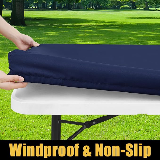 Smiry Rectangle Picnic Table Cloth, Waterproof Elastic Fitted Tablecloths for 6 Foot Tables, Washable Polyester Table Cover for Camping, Indoor and Outdoor (Navy, 18"x72")