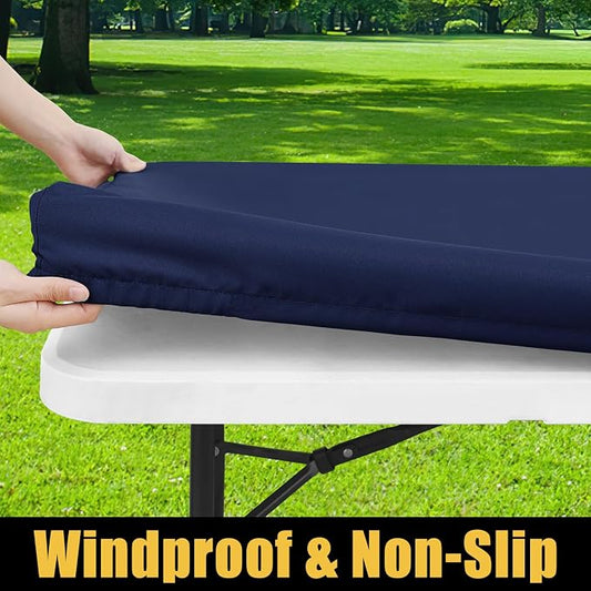 Smiry Rectangle Picnic Table Cloth, Waterproof Elastic Fitted Tablecloths for 6 Foot Tables, Washable Polyester Table Cover for Camping, Indoor and Outdoor (Navy, 30"x72")