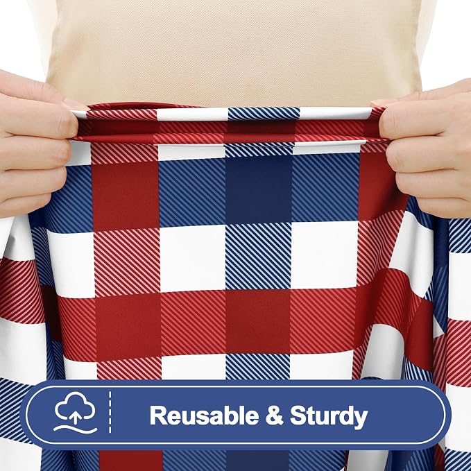 Smiry 5FT Picnic Table Cover with Bench Covers, Elastic Fitted Tablecloth | Waterproof Washable Rectangle Tablecloths ,Buffalo Plaid Tablecloth for Dining, Camping, Outdoor (Red & Blue, 30" x 60")