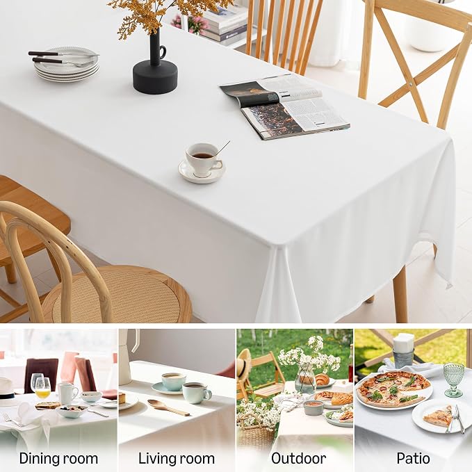 Amazon Basics Thin Rectangle Tablecloths, Water-Resistant Textured Fabric, Wrinkle Resistant, Washable Decorative Table Cover for Dining, Parties, 52" x 70", White, Pack of 6