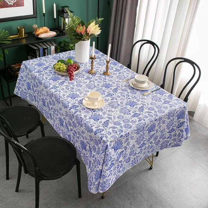 LIBERECOO Heavy Duty Vinyl Tablecloth with Flannel Backing Waterproof Oil-Proof Plastic Table Cloth Stain-Resistant Wipeable Rectangle or Square Table Cover for Indoor and Outdoor 60 x 102 Inch