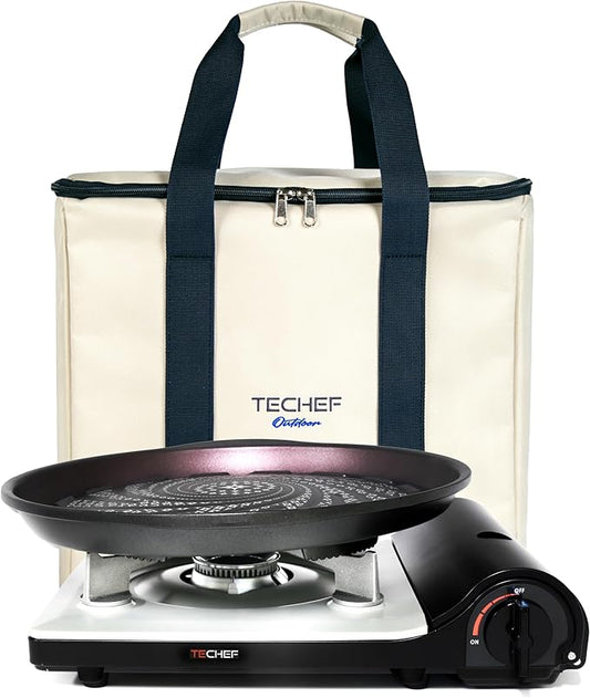 TECHEF - Stovetop Korean BBQ Non-Stick Grill Pan with Agni Portable Gas Stove Burner, Made in Korea (Essential KBBQ Set)