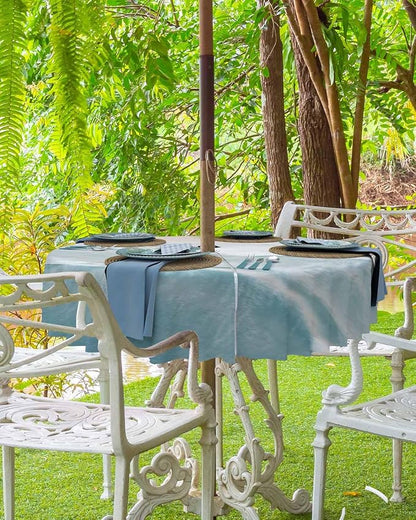 Summer Beach Outdoor Tablecloth - 54 Inch Round Dining Table Cover, Coastal Ocean Nautical Seaside Aqua Beige Waterproof Outdoor Table Cloth with Umbrella Hole & Zipper for Picnic/Patio/Party