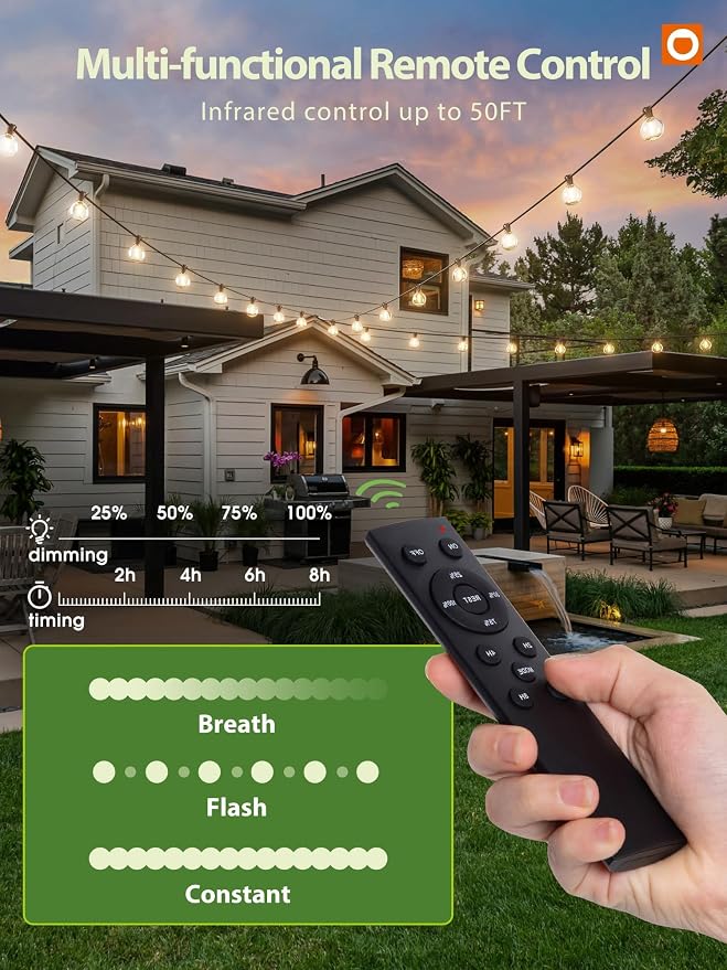addlon 200FT Solar String Lights for Outside G50 Waterproof | with USB Port Solar Patio Lights Outdoor Solar Powered LED Bulbs 3 Light Modes for Backyard Porch Garden Market Bistro