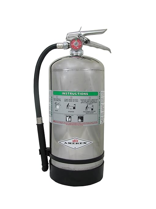 Amerex C260 6 Liter Class K Wet Chemical Fire Extinguisher with Stainless Steel Valve and Wall Hanger for Kitchen Use